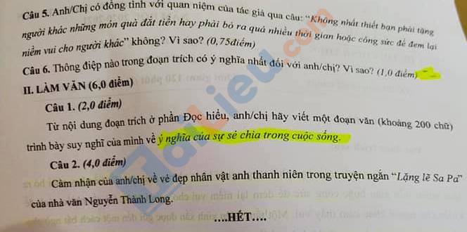 Đề thi vào lớp 10 môn Văn 2020 Cà Mau mới nhất 2