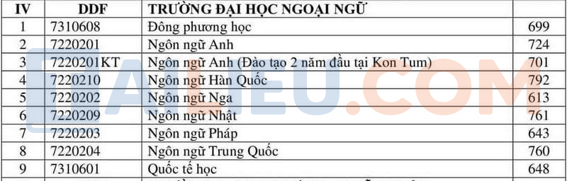 Điểm chuẩn ĐGNL Đại học Ngoại Ngữ - Đại học Đà Nẵng 2023