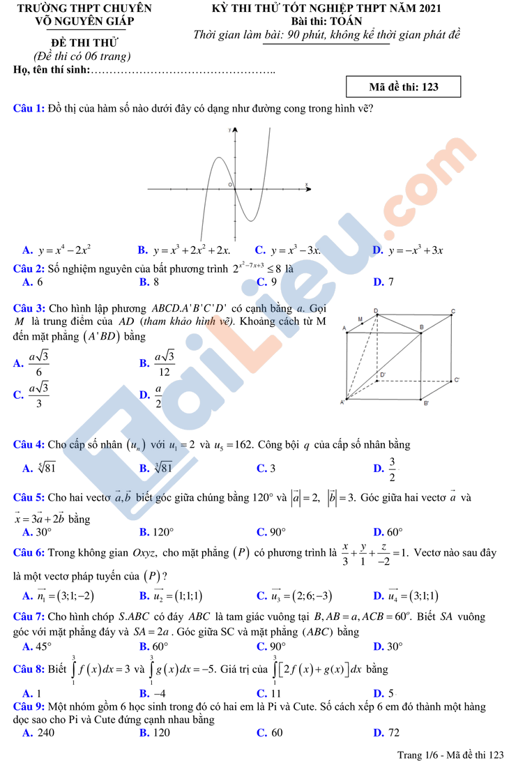 Đề thi thử THPT quốc gia 2021 môn Toán có đáp án chuyên Võ Nguyên Giáp Quảng Bình_1