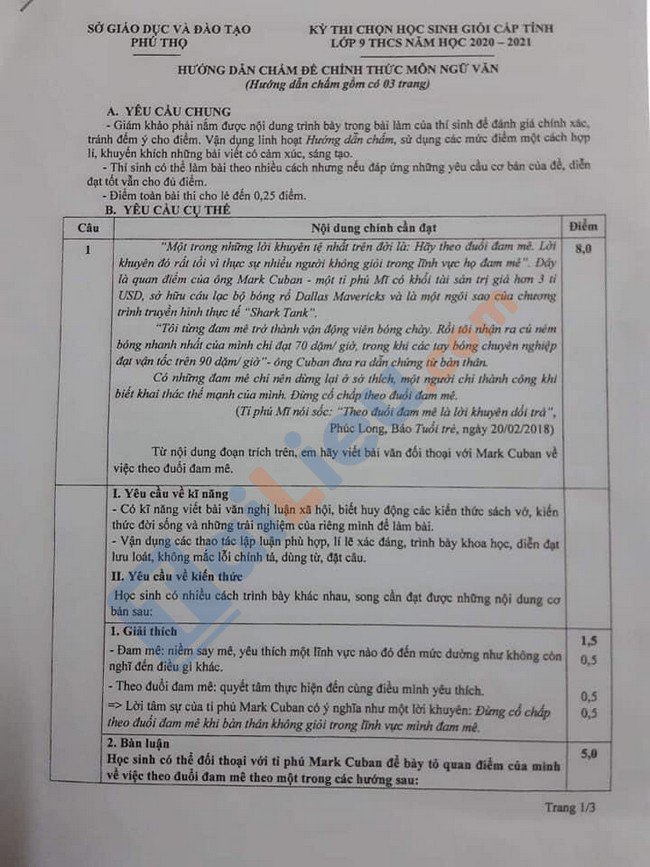Đáp án đề thi HSG lớp 9 môn Văn tỉnh Phú Thọ 2021-1