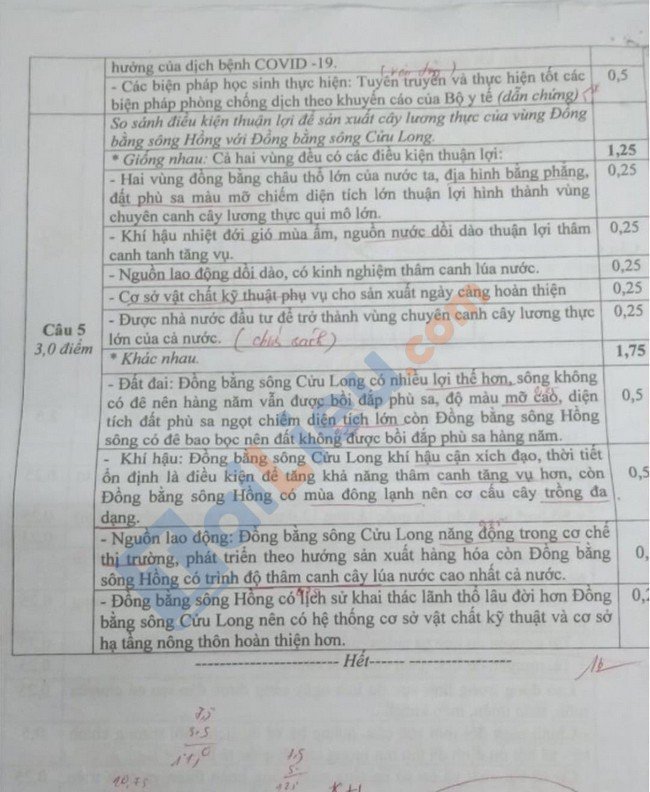 Đáp án đề thi HSG môn Địa lý 9 tỉnh Quảng Ninh 2021-4