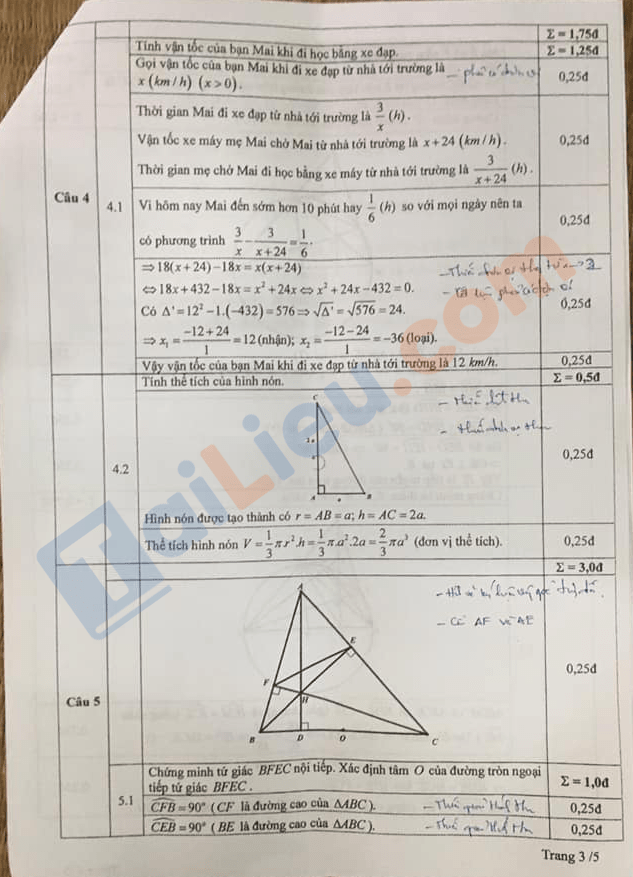 Đáp án chính thức đề thi tuyển sinh lớp 10 môn Toán 2021 Đồng Nai (Đề chung)