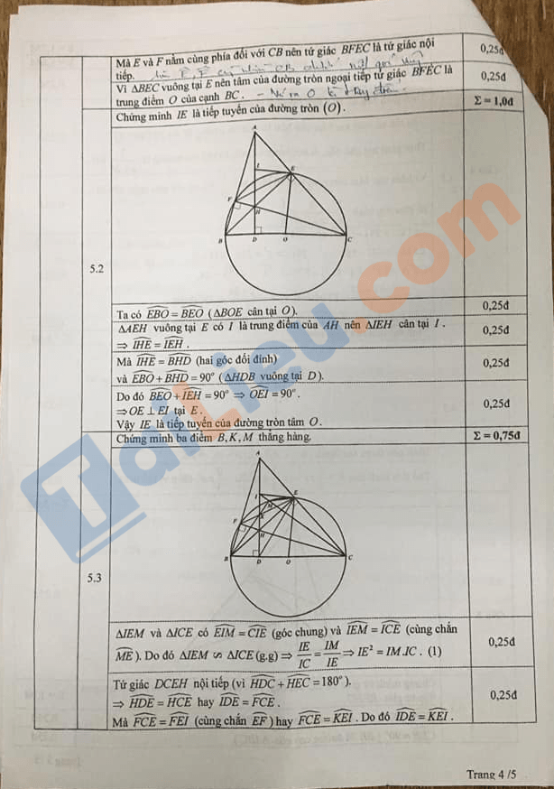 Đáp án chính thức Đề thi tuyển sinh lớp 10 môn Toán 2021 Đồng Nai (Đề chung)