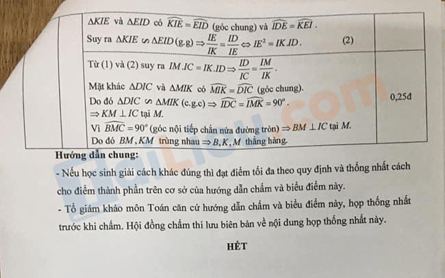 Đáp án chính thức Đề thi tuyển sinh lớp 10 môn Toán 2021 Đồng Nai (Đề chung)