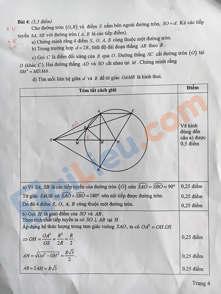 Đáp án Đề thi tuyển sinh lớp 10 môn Toán 2021 Quảng Ngãi (Đề chung) - Đề chính thức