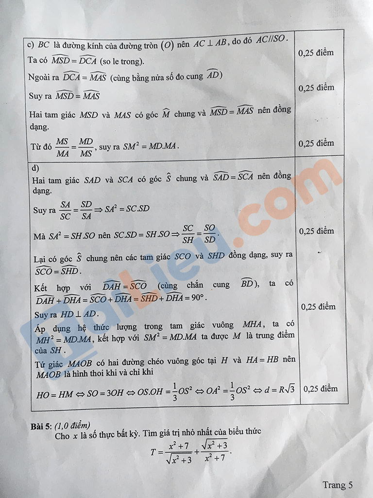 Đáp án Đề thi tuyển sinh lớp 10 môn Toán 2021 Quảng Ngãi (Đề chung) - Đề chính thức