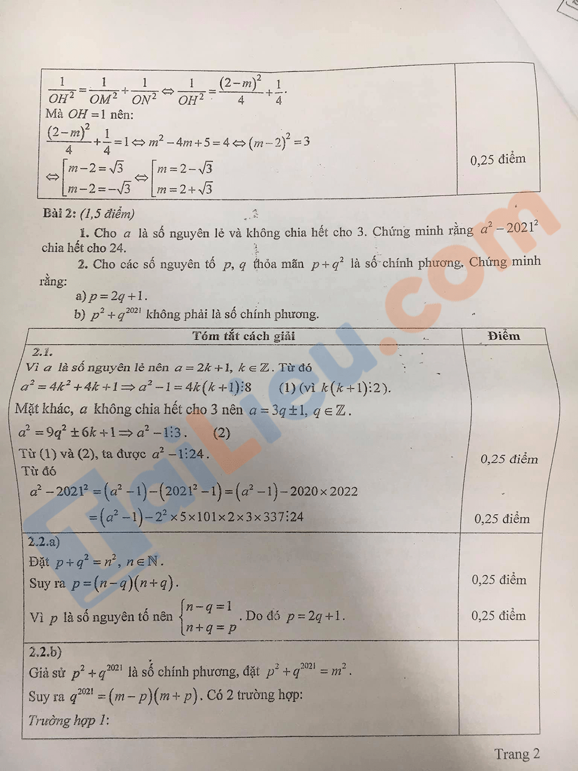 Đáp án Đề thi tuyển sinh lớp 10 môn Toán 2021 Quảng Ngãi (Đề chuyên)