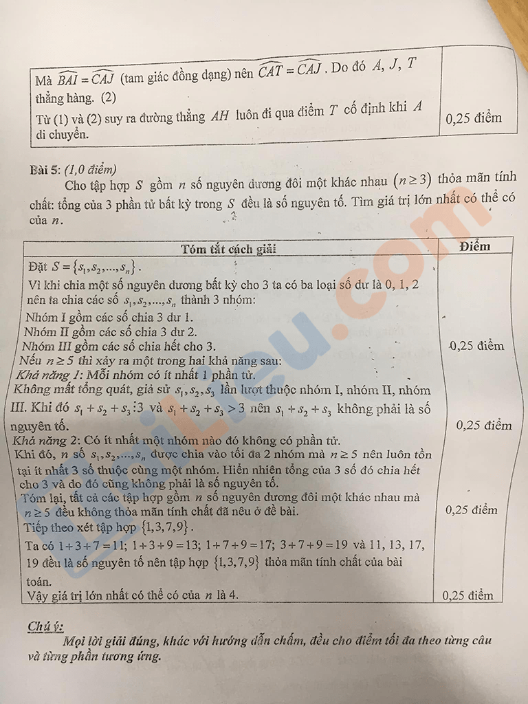 Đáp án Đề thi tuyển sinh lớp 10 môn Toán 2021 Quảng Ngãi (Đề chuyên)