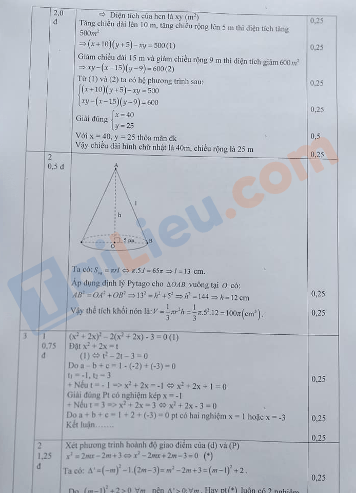 Đáp án Đề thi thử vào 10 môn Toán 2021 lần 2  Phòng GD Chương Mỹ HN