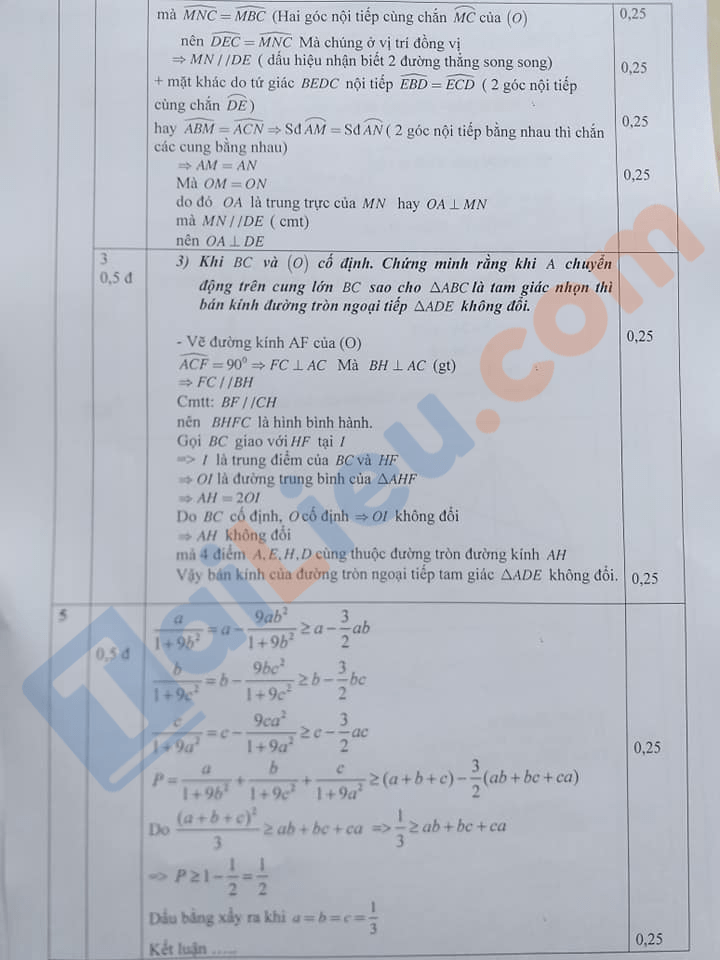 Đáp án Đề thi thử vào 10 môn Toán 2021 lần 2  Phòng GD Chương Mỹ HN