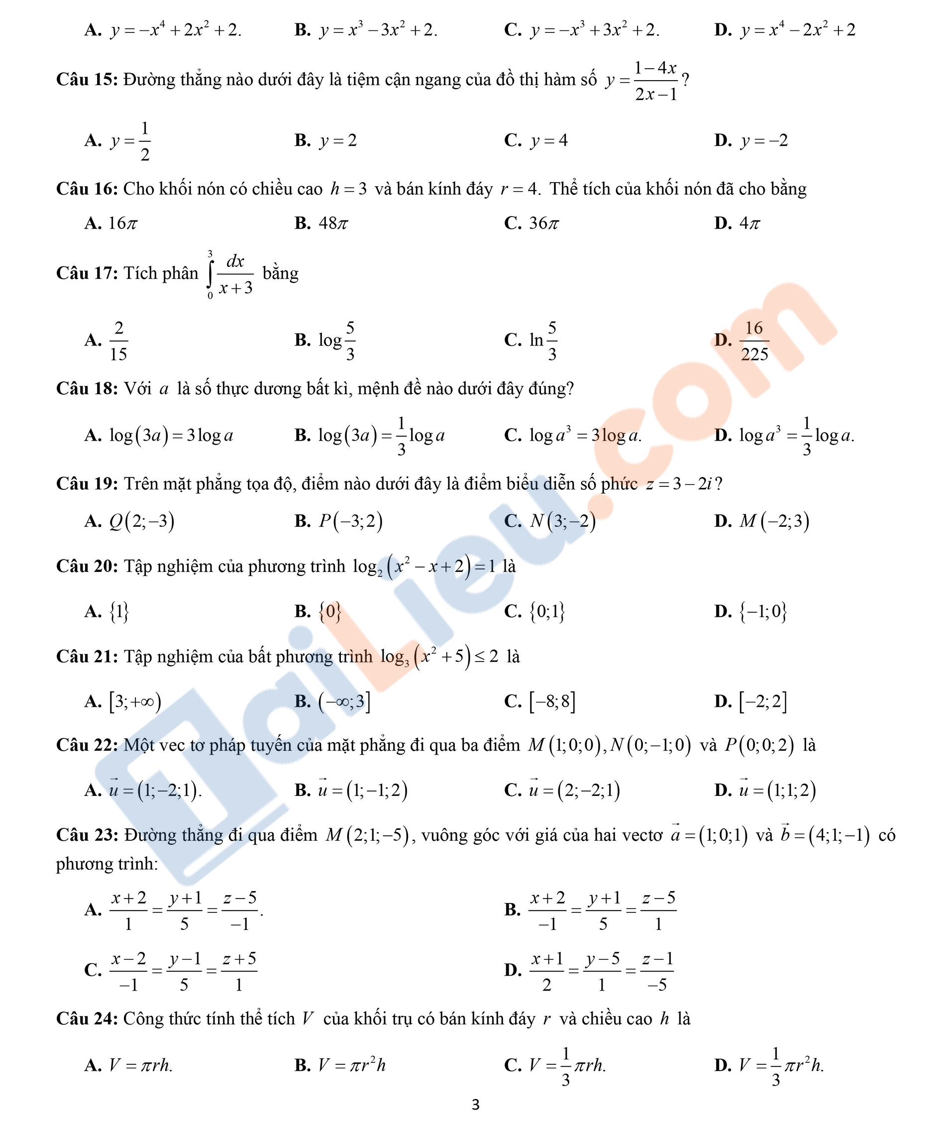 Đề thi thử THPT Quốc gia 2021 môn Toán THPT Chuyên Tuyên Quang