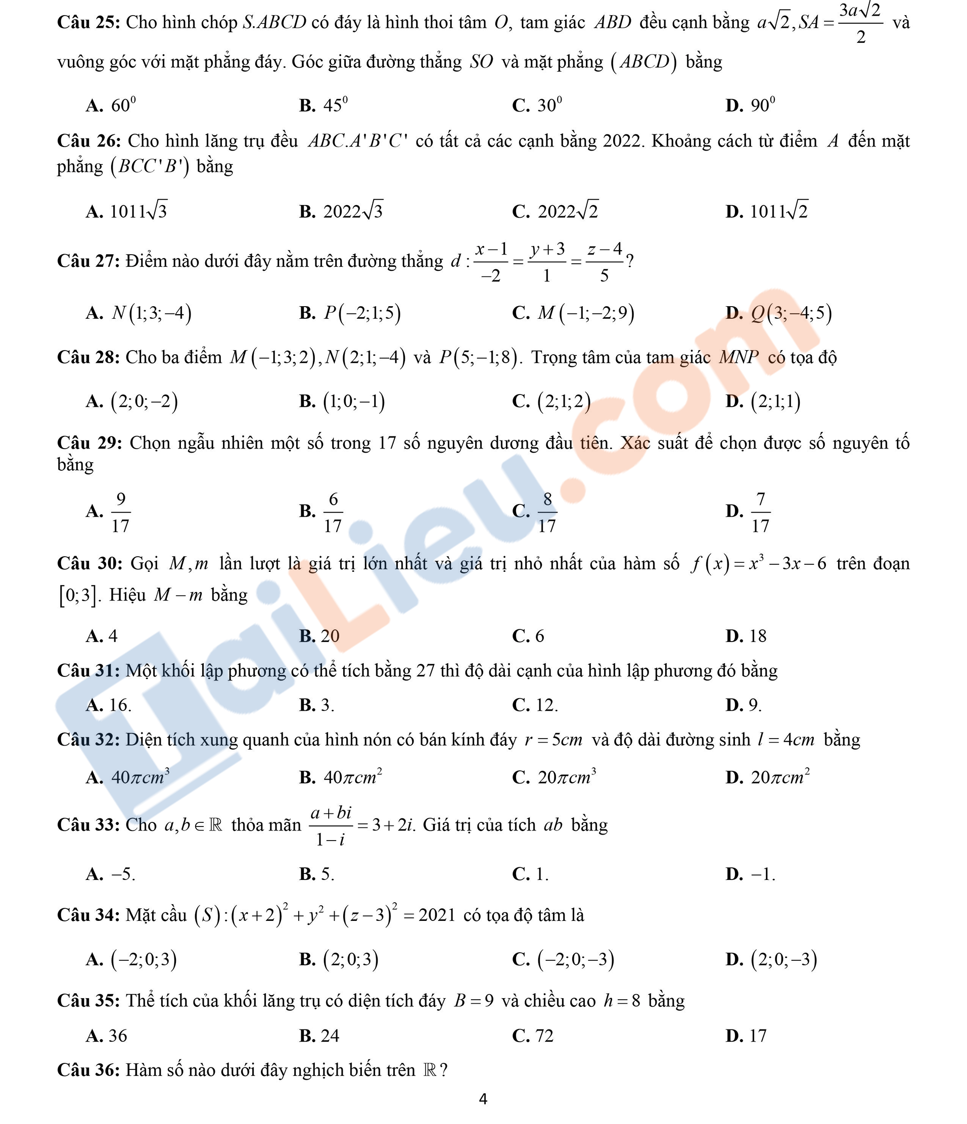 Đề thi thử THPT Quốc gia 2021 môn Toán THPT Chuyên Tuyên Quang