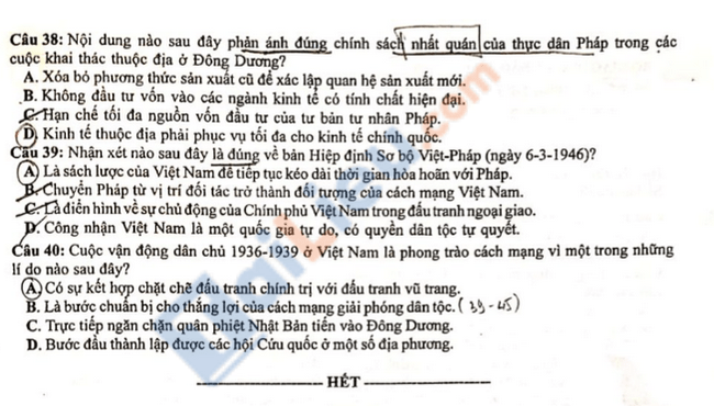 Đề thi THPTQG môn Sử 2021 - Mã đề 307-4