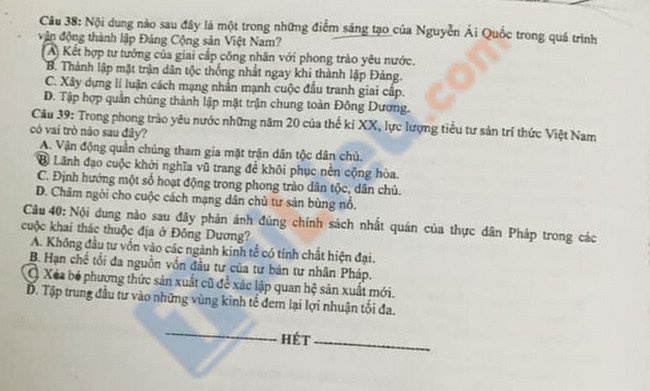 Đề thi THPTQG môn Sử 2021 - Mã đề 314-4