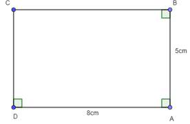 Vẽ hình chữ nhật ABCD, biết AB = 5 cm, AD = 8 cm