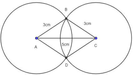 Vẽ hình thoi ABCD khi biết AB = 3 cm và đường chéo AC = 5 cm