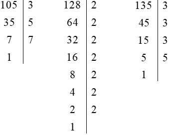 Tìm ước chung lớn nhất của từng cặp số trong ba số sau đây: a) 31, 22, 34; b) 105, 128, 135