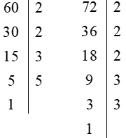 Rút gọn các phân số sau về phân số tối giản: 60/72; 70/95; 150/360;