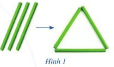 Hãy sắp xếp ba chiếc que có độ dài bằng nhau để tạo thành tam giác như Hình 1