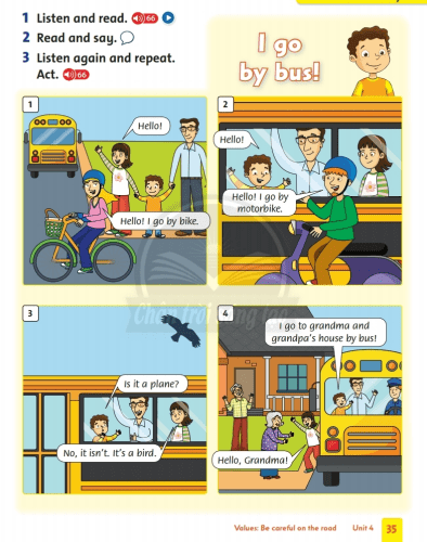 Giải Tiếng Anh lớp 2 Unit 4: I go to school by bus - Lesson 6 SGK