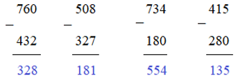Giải Toán 3 VNEN Bài 4: Trừ các số có ba chữ số (có nhớ) | Hay nhất Giải bài tập Toán 3 VNEN