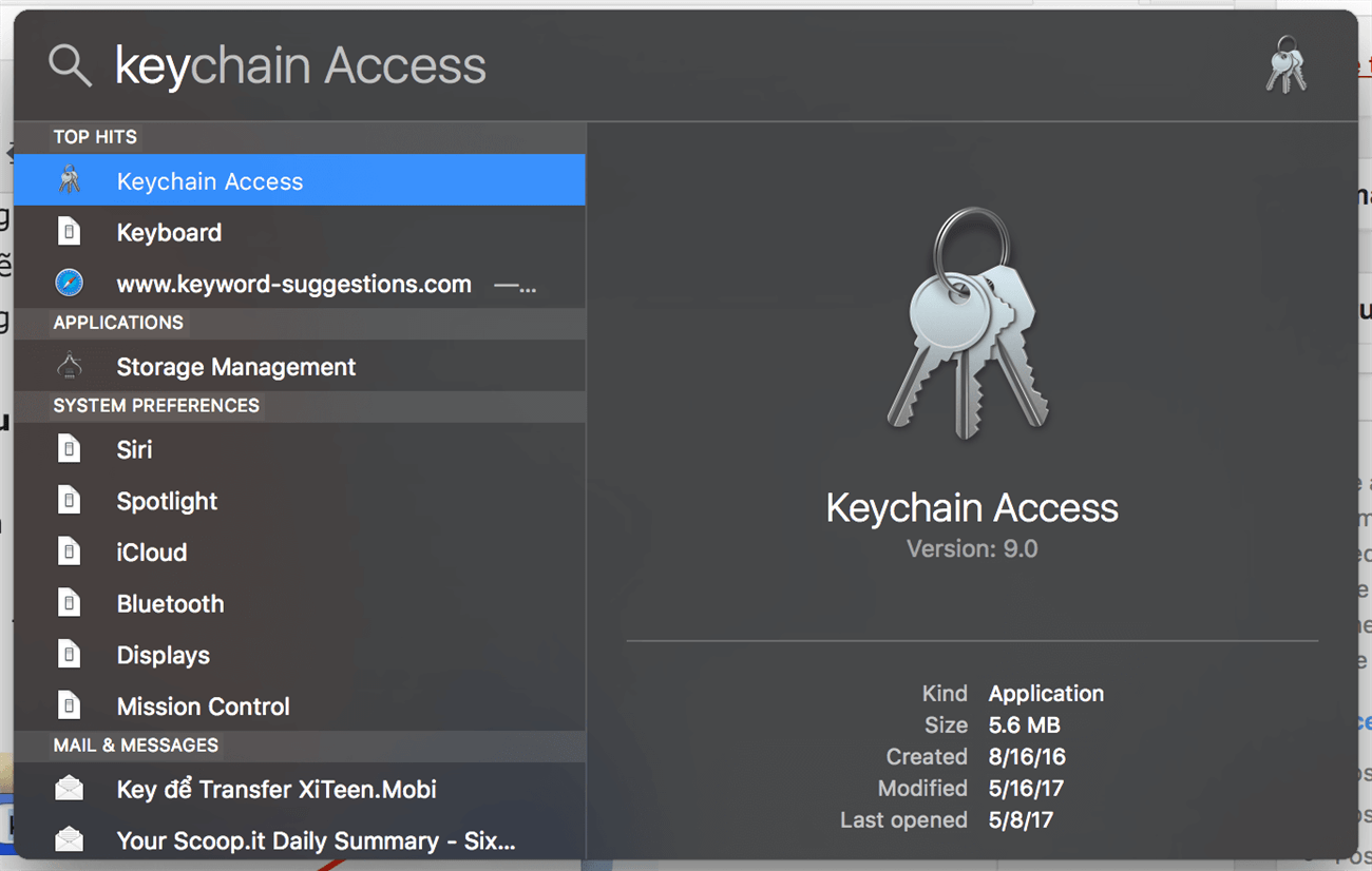 Mở Keychain Access