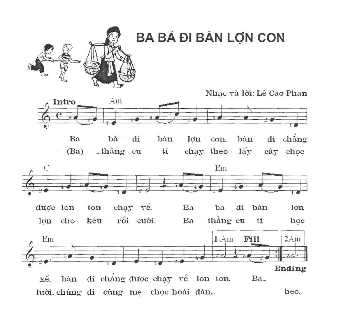 Phổ nhạc bài: Ba bà đi bán lợn con