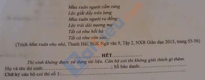 Đề tuyển sinh lớp 10 môn Văn 2022 Bà Rịa - Vũng Tàu chính thức