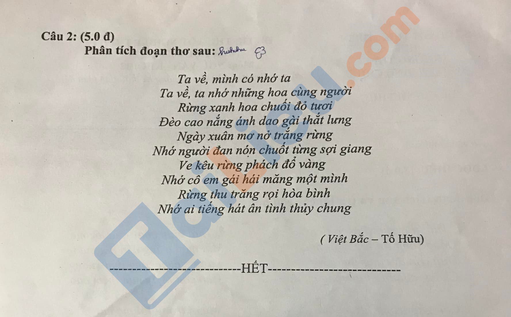 Đề thi thử THPT Quốc gia môn Ngữ văn 2022 trường THPT Nguyễn Đình Chiểu -  Thừa Thiên Huế
