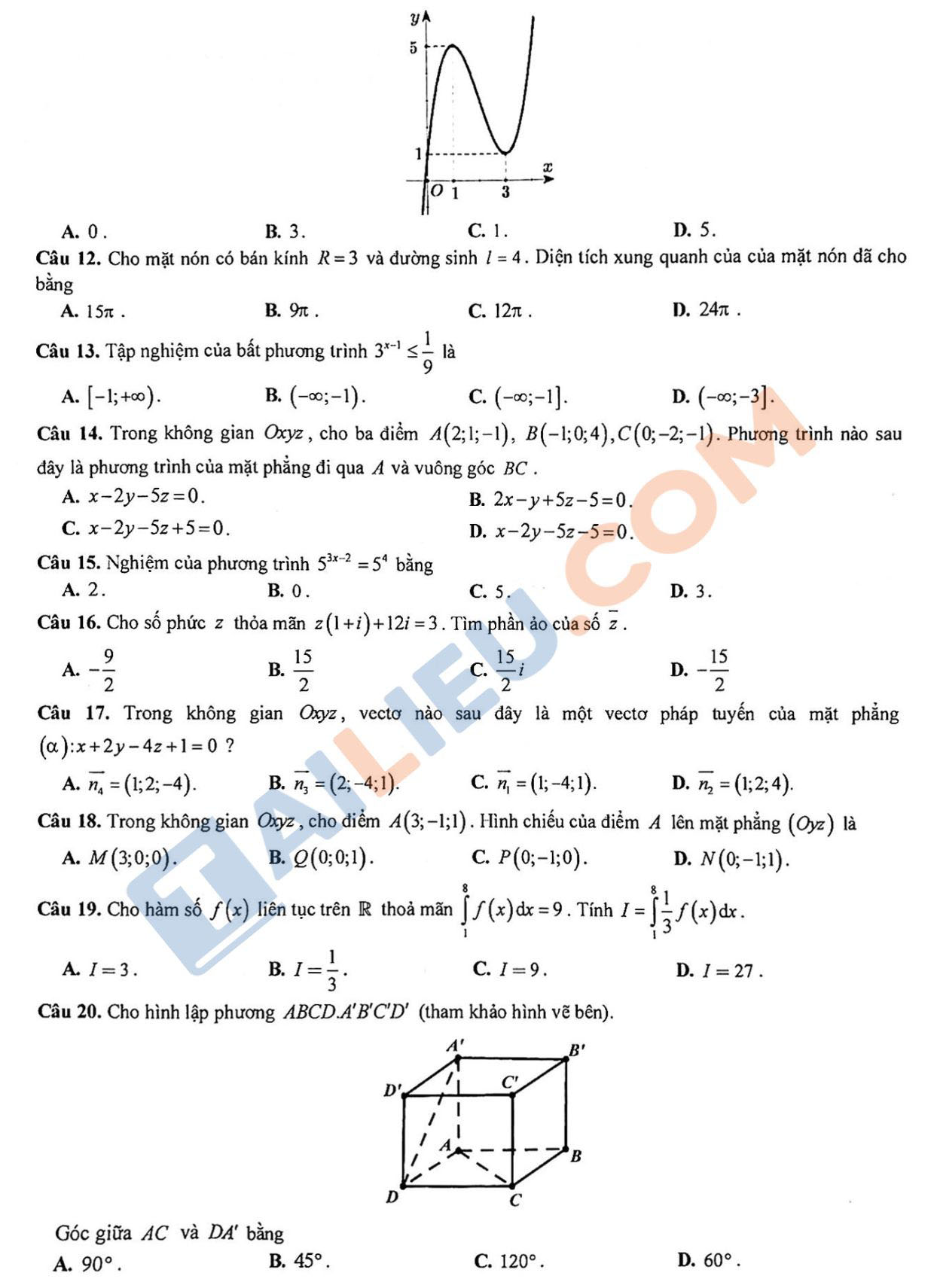 Đề thi thử THPT Quốc gia 2022 môn Toán Sở GD&ĐT Tỉnh Bình Phước (lần 2)