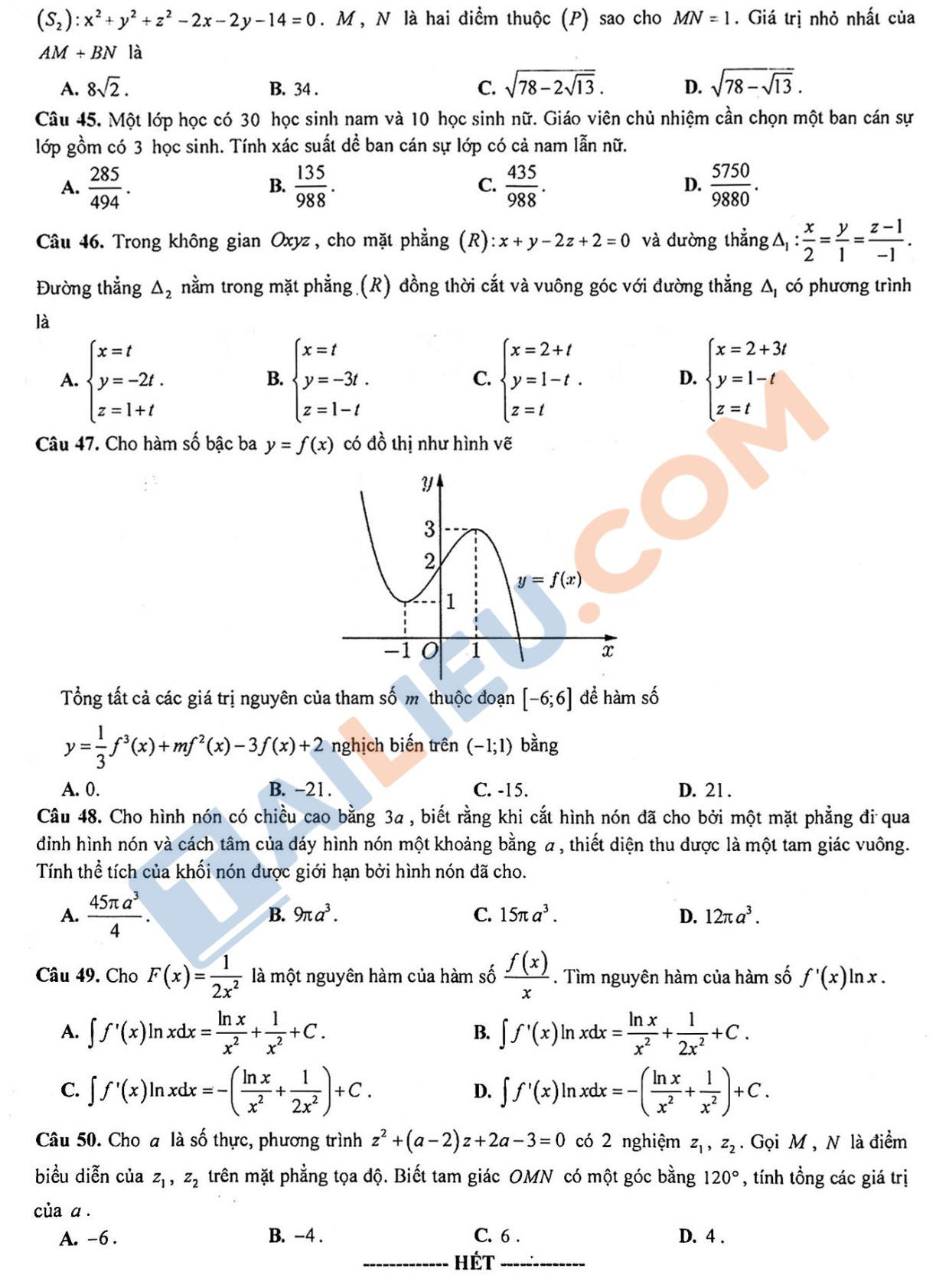 Đề thi thử THPT Quốc gia 2022 môn Toán Sở GD&ĐT Tỉnh Bình Phước (lần 2)