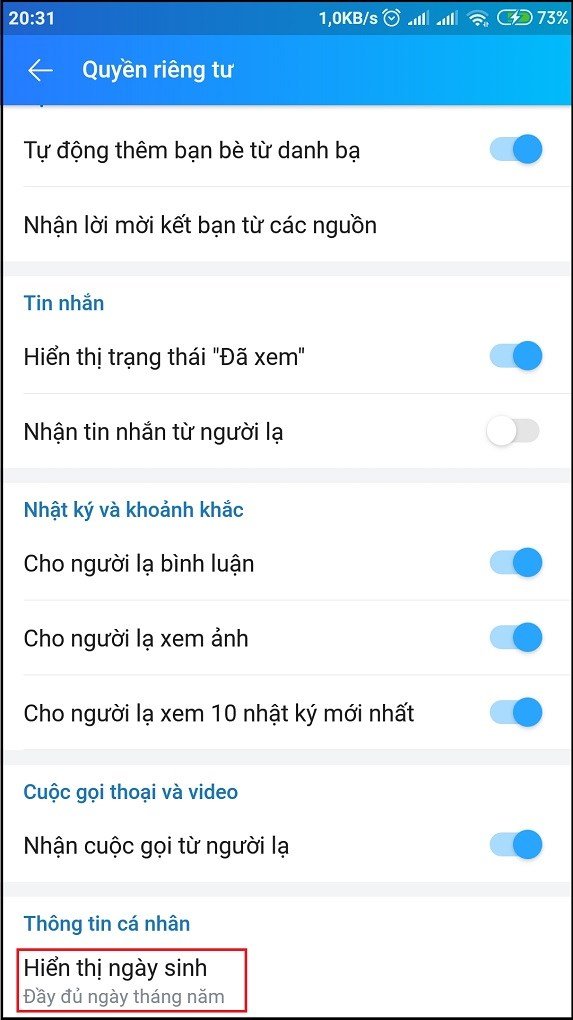 Cách tắt sinh nhật của mình trên Zalo