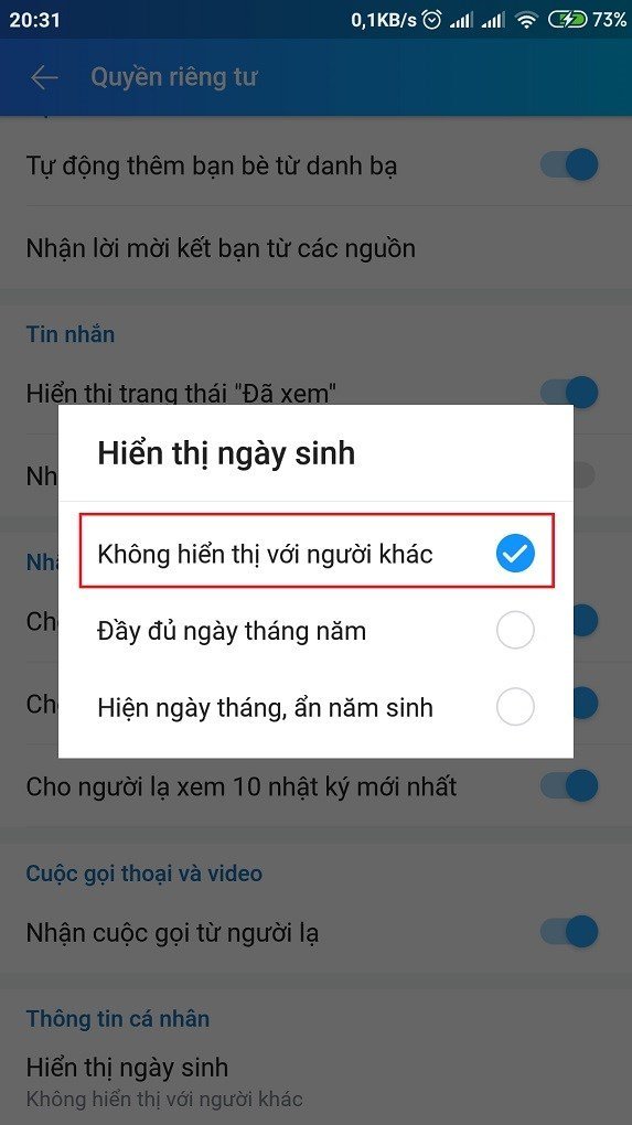 Cách tắt sinh nhật của mình trên Zalo