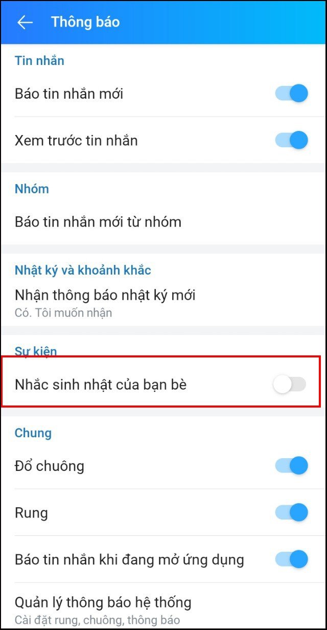 Hướng dẫn cách tắt sinh nhật của bạn bè trên Zalo