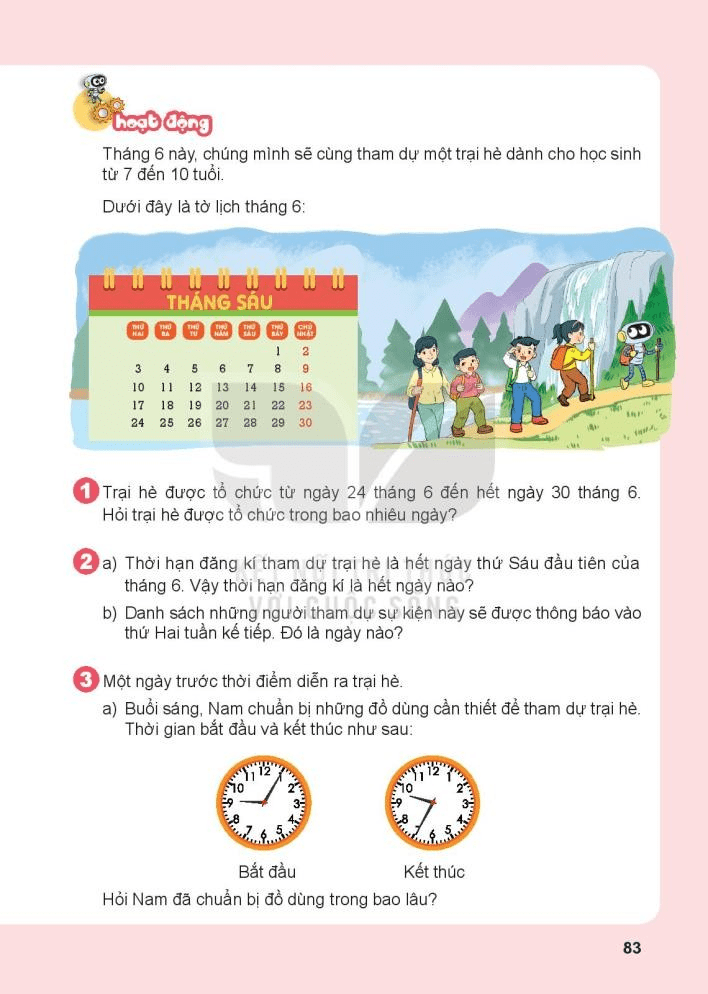 Toán lớp 3 trang 81, 82, 83, 84 Bài 68: Thực hành xem đồng hồ, xem lịch | Kết nối tri thức