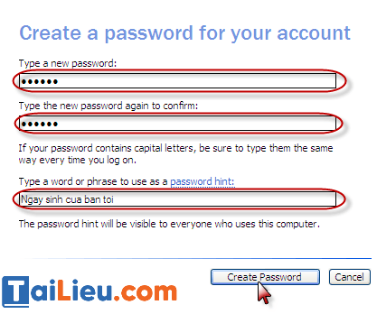 Cài mật khẩu cho máy tính win xp