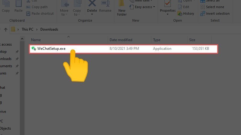 Vào thư mục tải về và tìm kiếm file Wechatsetup.exe
