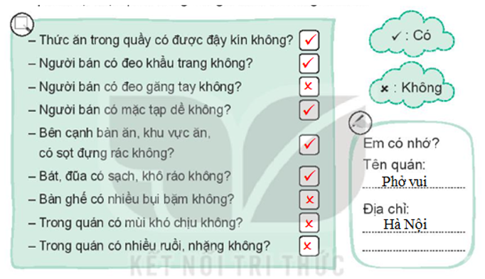 Vở bài tập Hoạt động trải nghiệm lớp 3 Tuần 24 trang 50, 51: Ăn uống ngoài hàng quán, Cẩm nang ăn uống an toàn | Kết nối tri thức