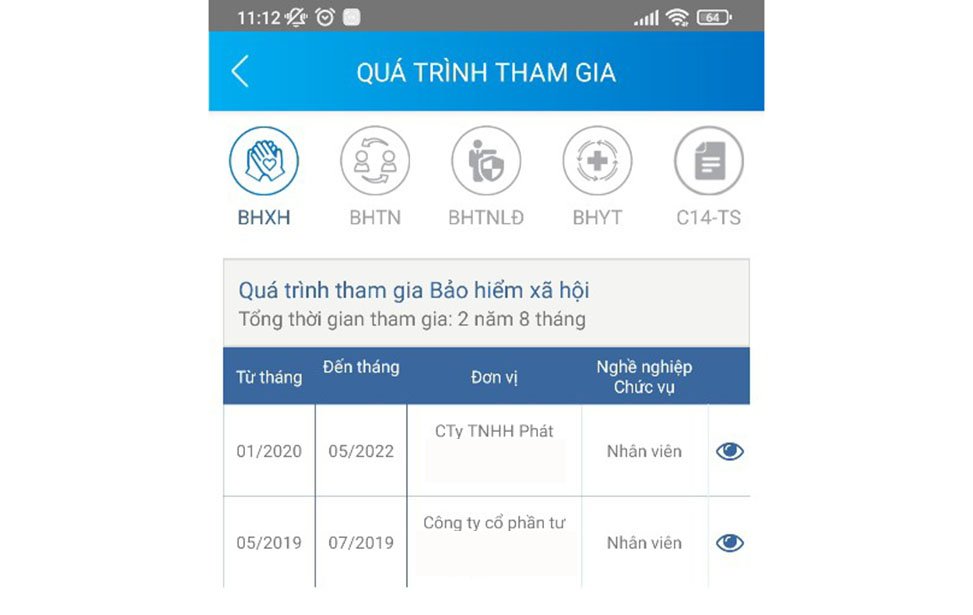 Kết quả tra cứu quá trình đóng BHXH qua ứng dụng VssID