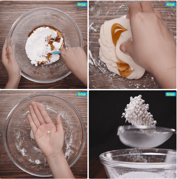 Nhào bột tạo hình trân châu hoàng kim