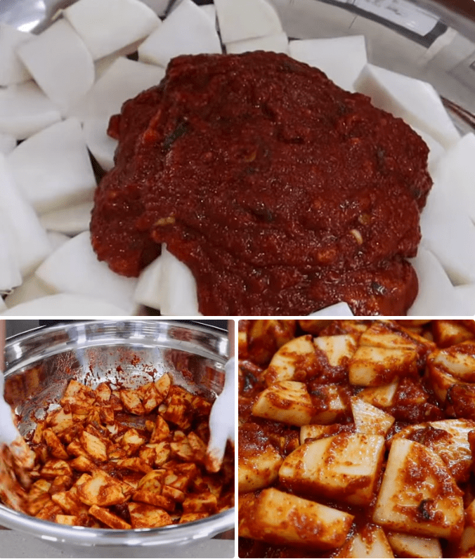 Bước 6: Trộn kim chi củ cải