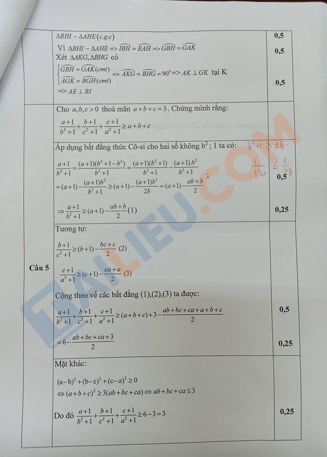 Đáp án đề thi Toán HSG lớp 9 cấp huyện năm 2022 - 2023 Phòng GD&ĐT Phúc Thọ - Hà Nội