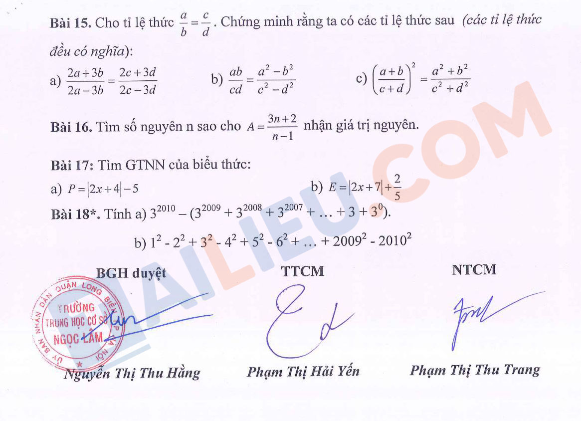 Đề cương ôn tập Toán 7 học kì 1 năm 2022 - 2023 THCS Ngọc Lâm - Hà Nội