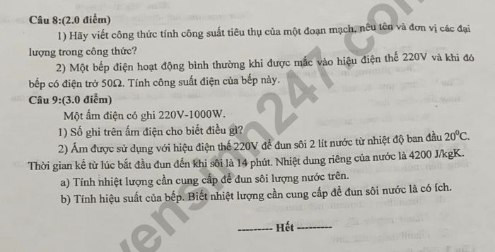 Đề thi học kì 1 Lý 9 năm 2022 - 2023 Sở GD&ĐT Tỉnh Bắc Ninh
