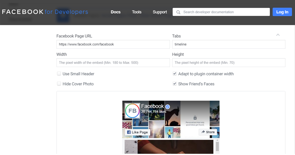 Tùy chỉnh cấu hình plugin để nhúng fanpage vào website