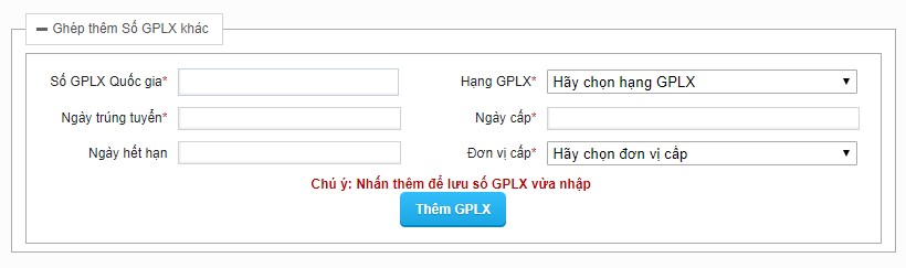Ghép thêm Số GPLX khác