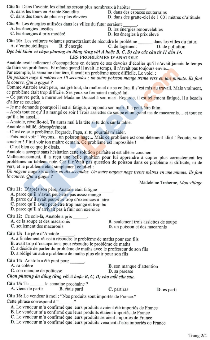 Đề minh họa 2023 thi tốt nghiệp THPT môn tiếng Pháp có đáp án_2