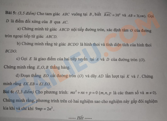 Đề thi Toán vào 10 năm 2023 Cà Mau trường chuyên