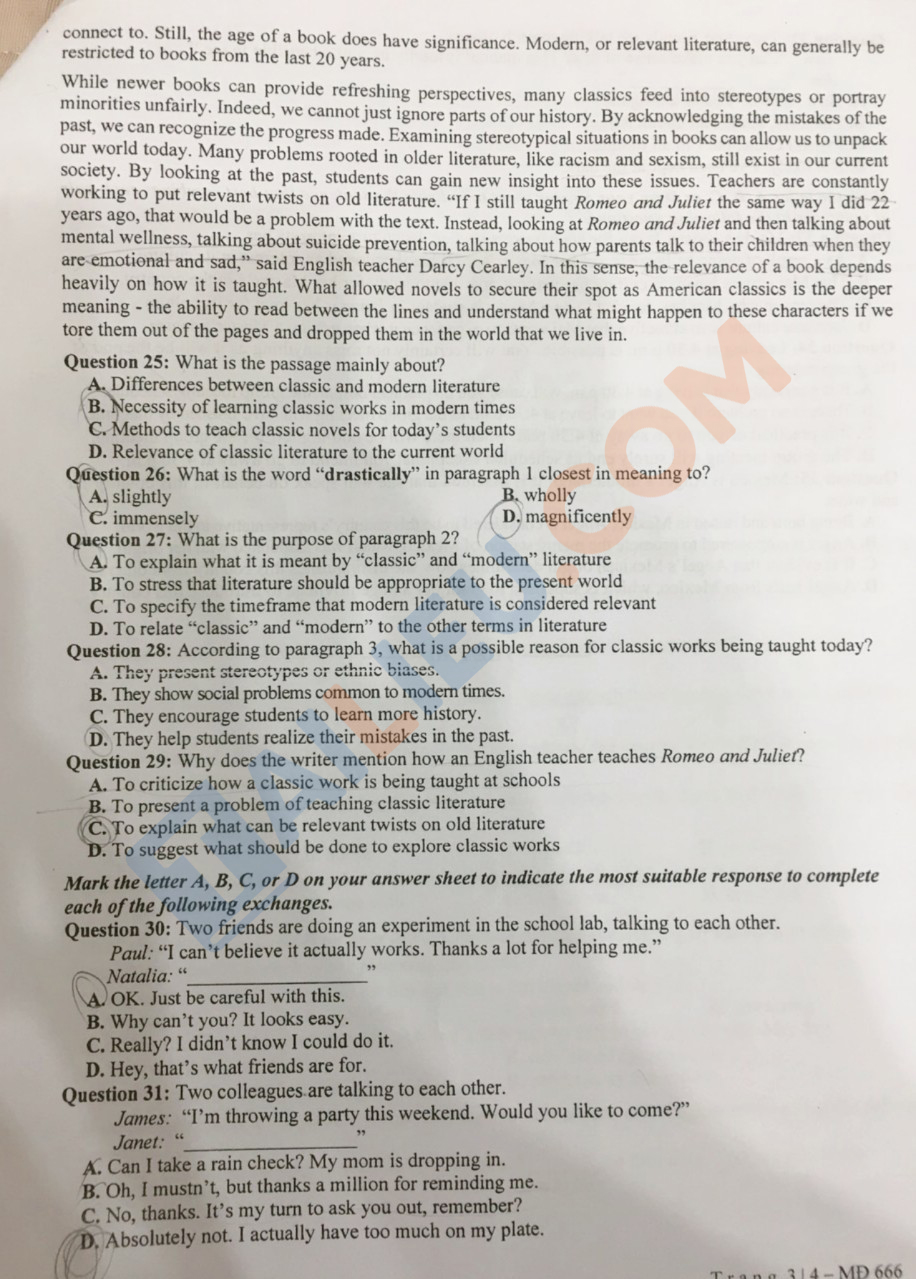 Đề thi tuyển sinh lớp 10 môn Anh năm 2023 THPT Chuyên Khoa học xã hội và Nhân văn - Hà Nội