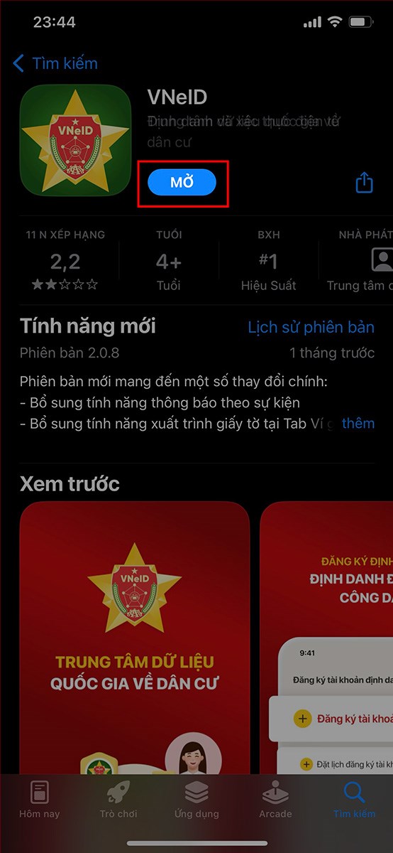 Mở ứng dụng VNeID